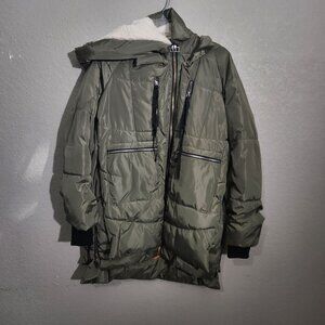 Ci Sono Olive Green Faux Shearling Hooded Oversized Puffy Parka Puffer Coat M